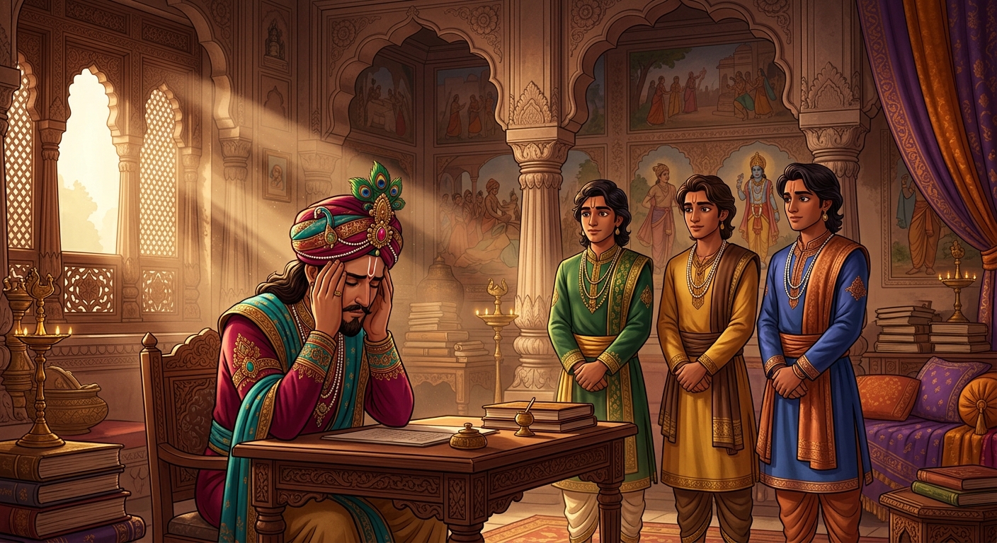 The father Keshava in deep dilemma unable to choose between the three equal suitors