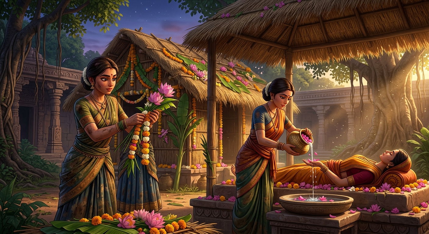 Chandrakanta keeping unbroken day-and-night vigil beside Mandaravati's preserved body