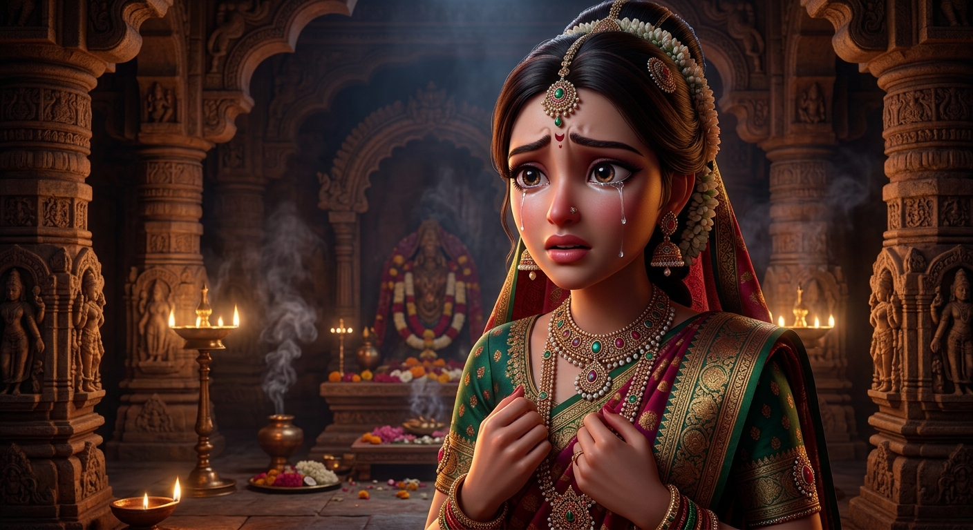 Goddess Rajyalakshmi revealing the condition of sacrifice before Goddess Chandi