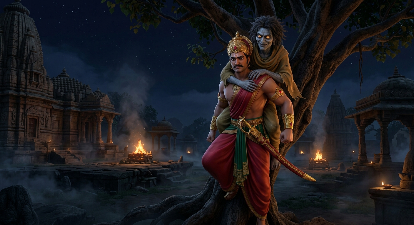 King Vikramaditya climbing the gnarled Shinshapa tree for the fifth time