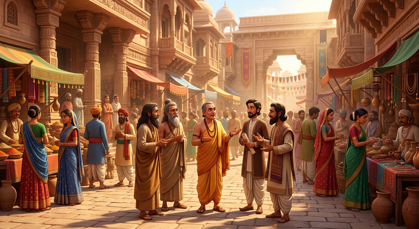 Hariswami searching across ancient Pataliputra for extraordinary suitors
