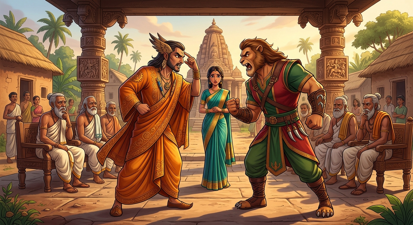 Both hybrid men claiming Madanasundari's hand with equal conviction before elders