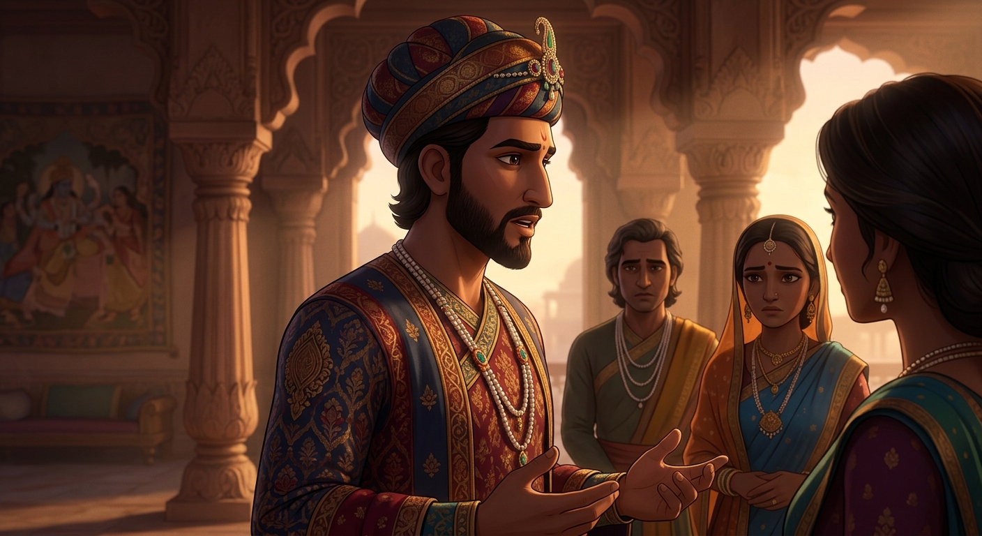 Heroic close-up of Emperor Vikramaditya declaring the head as the supreme ruler of the body