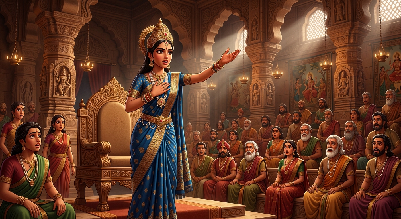 Princess Anangarati declaring her vow before the royal assembly