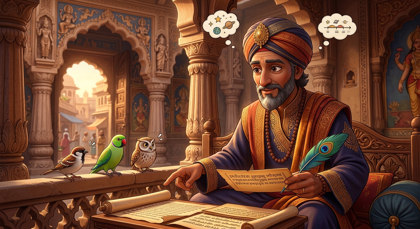 The 2nd suitor, the Astrologer & Linguist, interpreting animal speech
