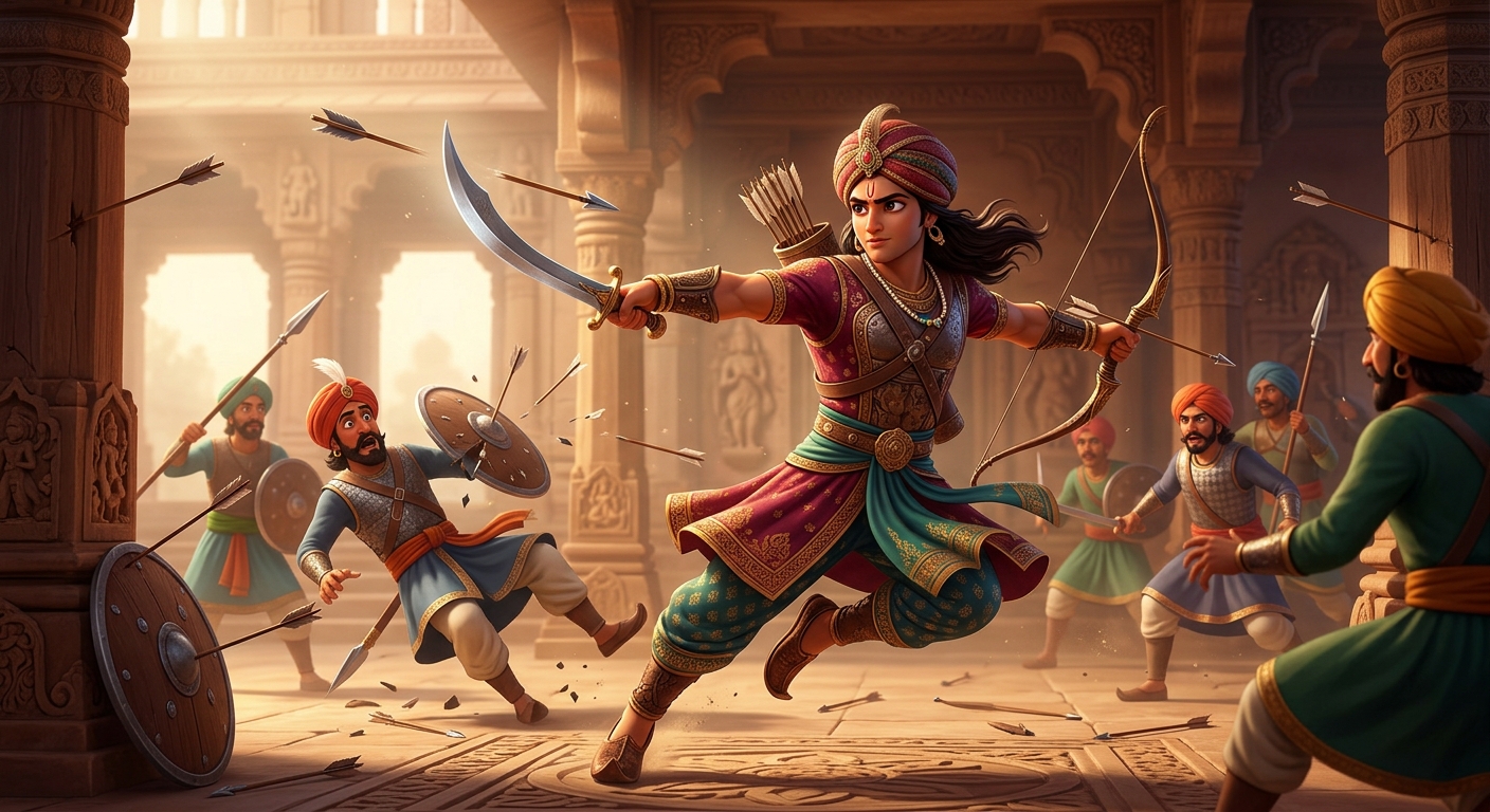 The Kshatriya Warrior demonstrating breathtaking swordsmanship and archery