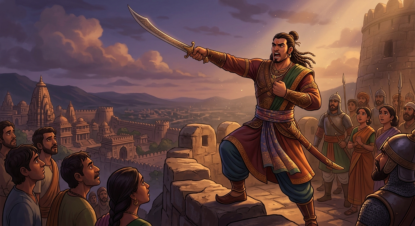 The Kshatriya Swordsman declaring that only the warrior's blade protects Dharma and the realm