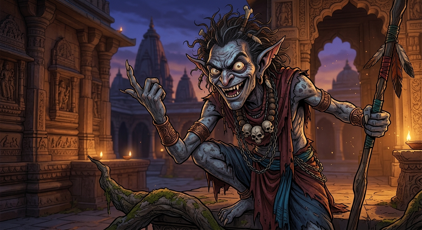 Close-up of Betal grinning wickedly issuing his solemn challenge