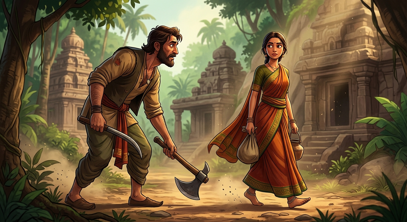The hardened robber deeply moved lowering his dagger and stepping back