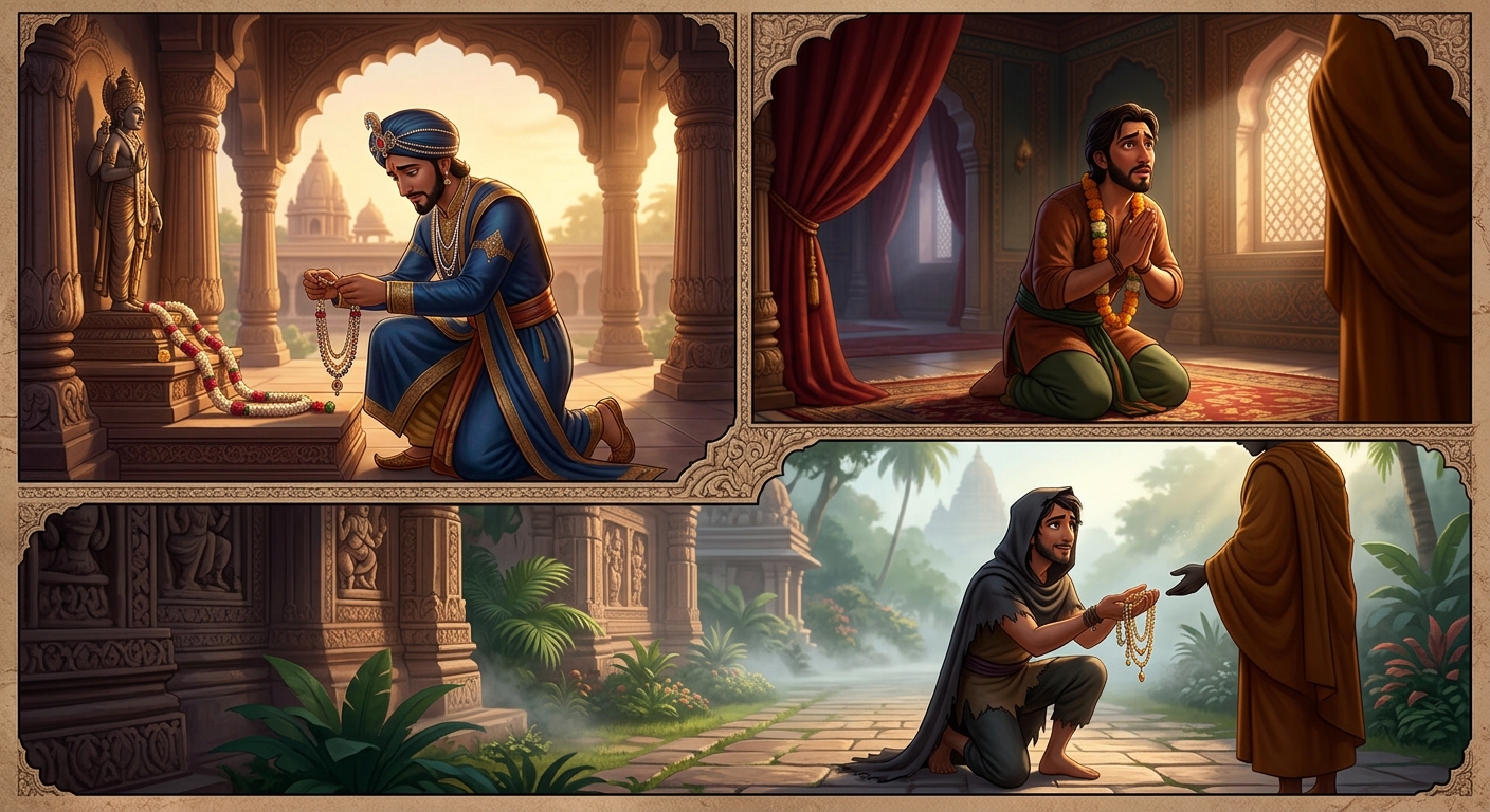 Split three-way perspective of the noble Husband, the repentant Lover, and the transformed Thief