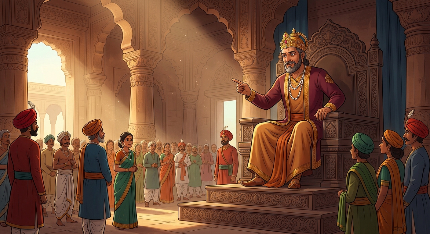 King Vikramaditya delivering his discerning philosophical judgment with utter clarity