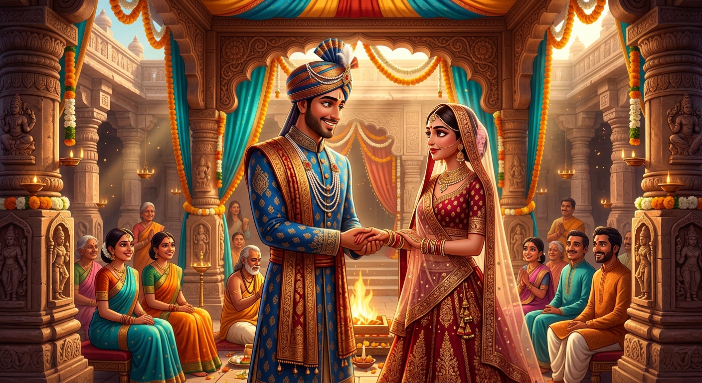 Prince Simhavikrama wedding Queen Chandravati with mutual reverence and honor