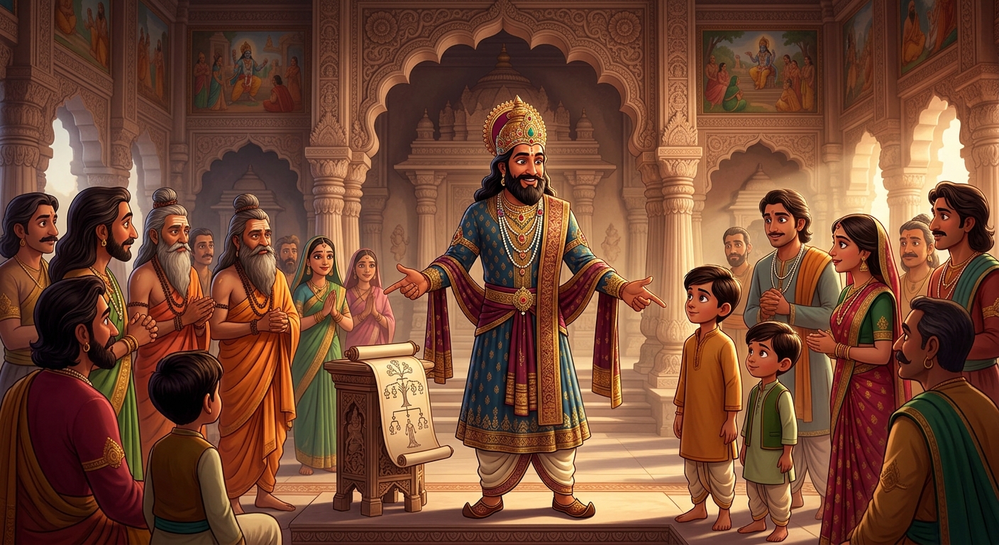 Vikramaditya demonstrating the precise legal and blood relations between the children