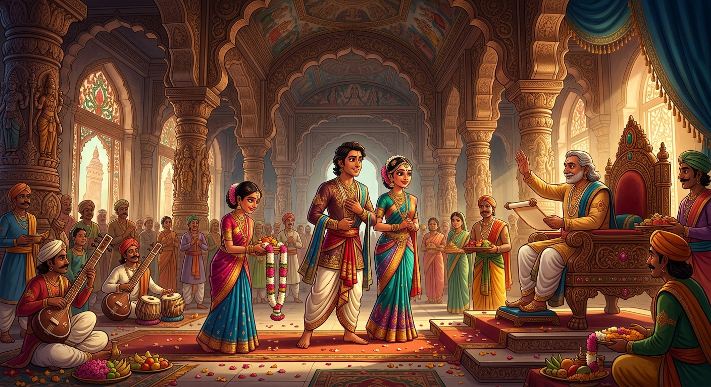 Chandaka and Princess Shashiprabha honored together in the court of Ujjayini