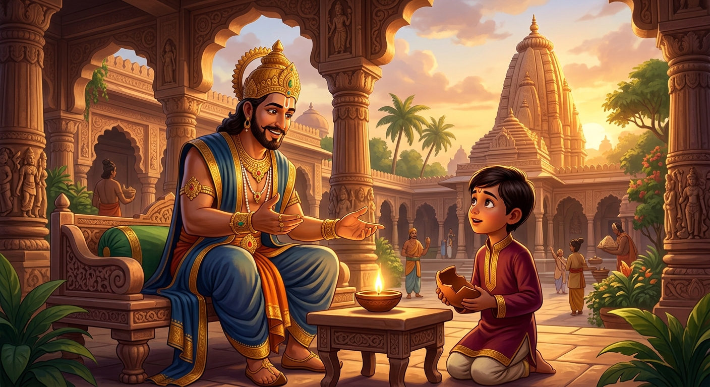 Vikramaditya explaining the boy's realization that the immortal soul is beyond physical destruction