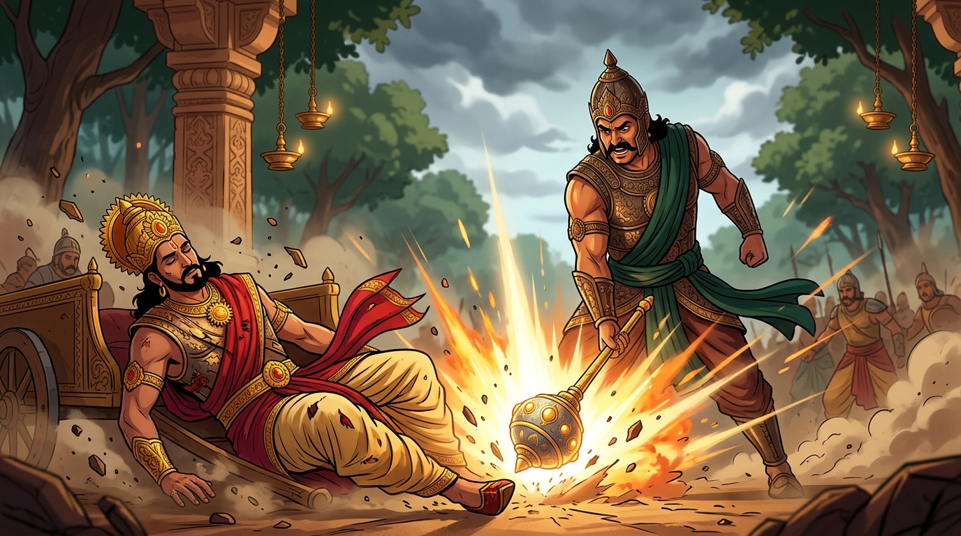 Dramatic shockwave as Manasara strikes the ground creating an explosion of celestial light that knocks Rajahamsa unconscious