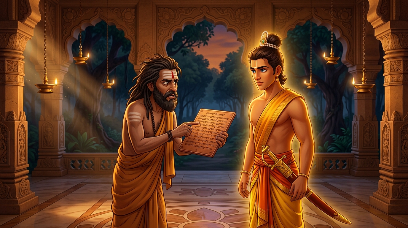 Matanga explaining the underworld ritual to Rajavahana with eager devotion