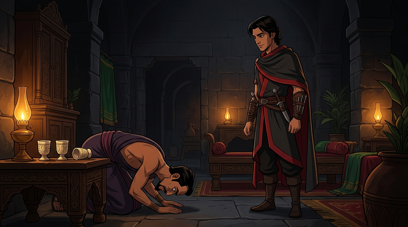 Vimardaka bows in awe before Apaharavarman swearing an oath of eternal loyalty as his lieutenant