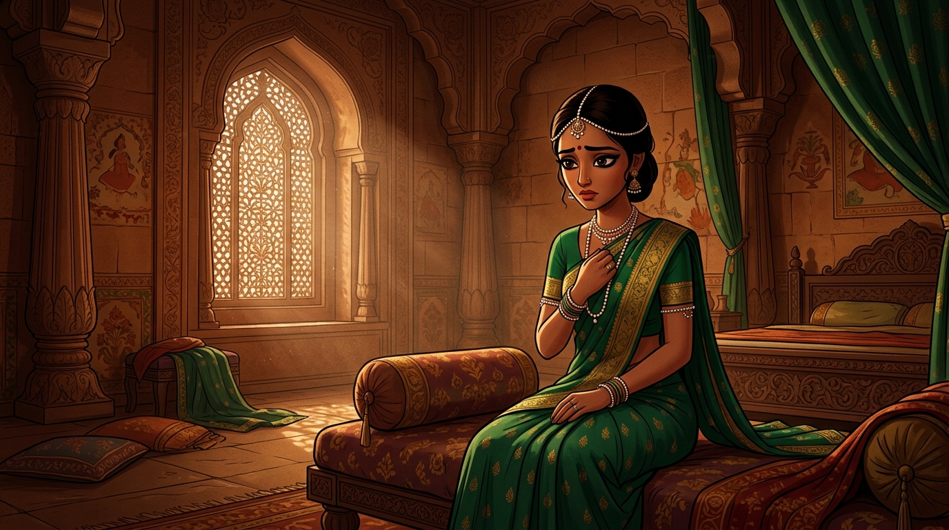 Queen Kalpasundari sorrowful and neglected in her palace decides to visit the seer in search of spiritual peace