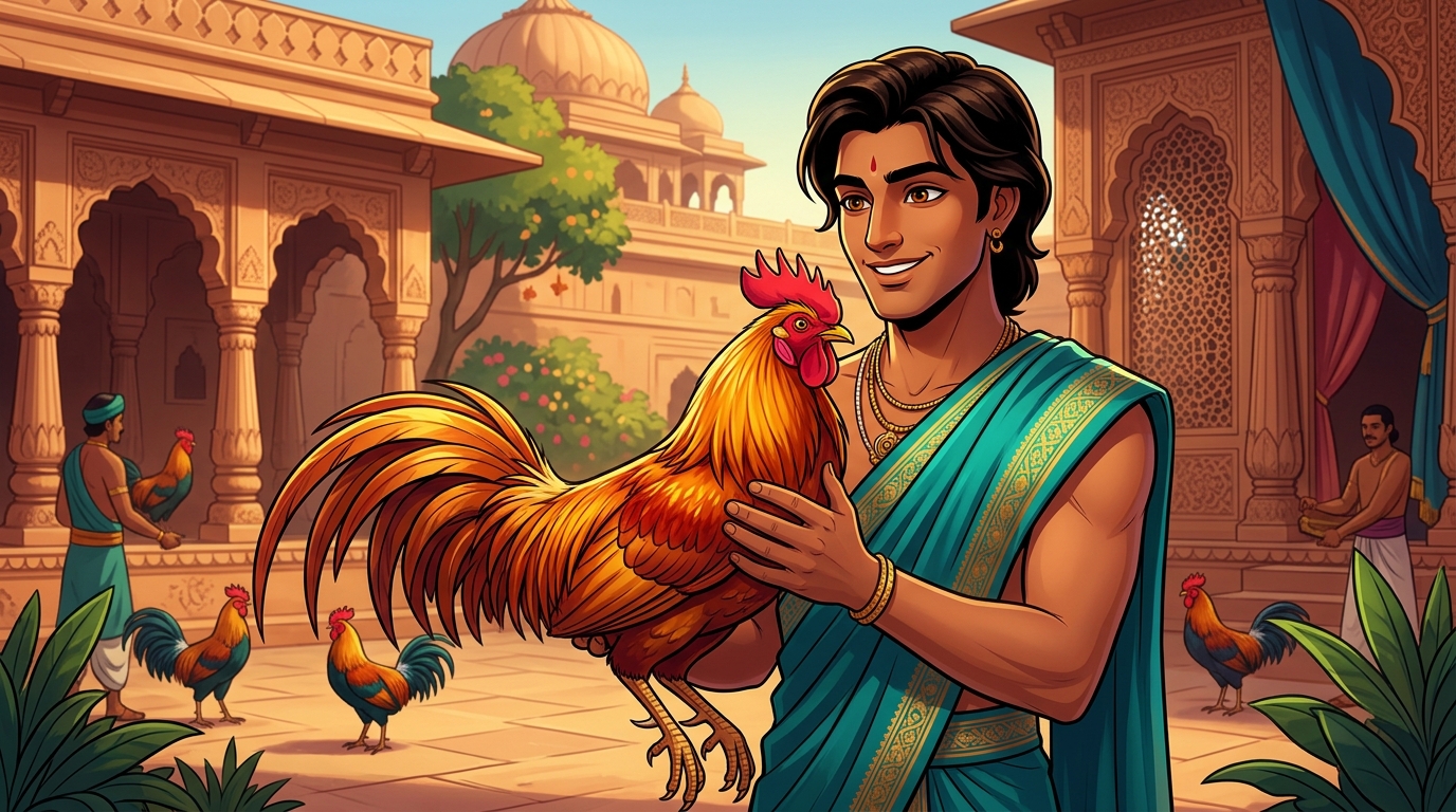 In an avian yard: Pramati acquires champion gamecock with razor spurs and fiery golden-red plumage