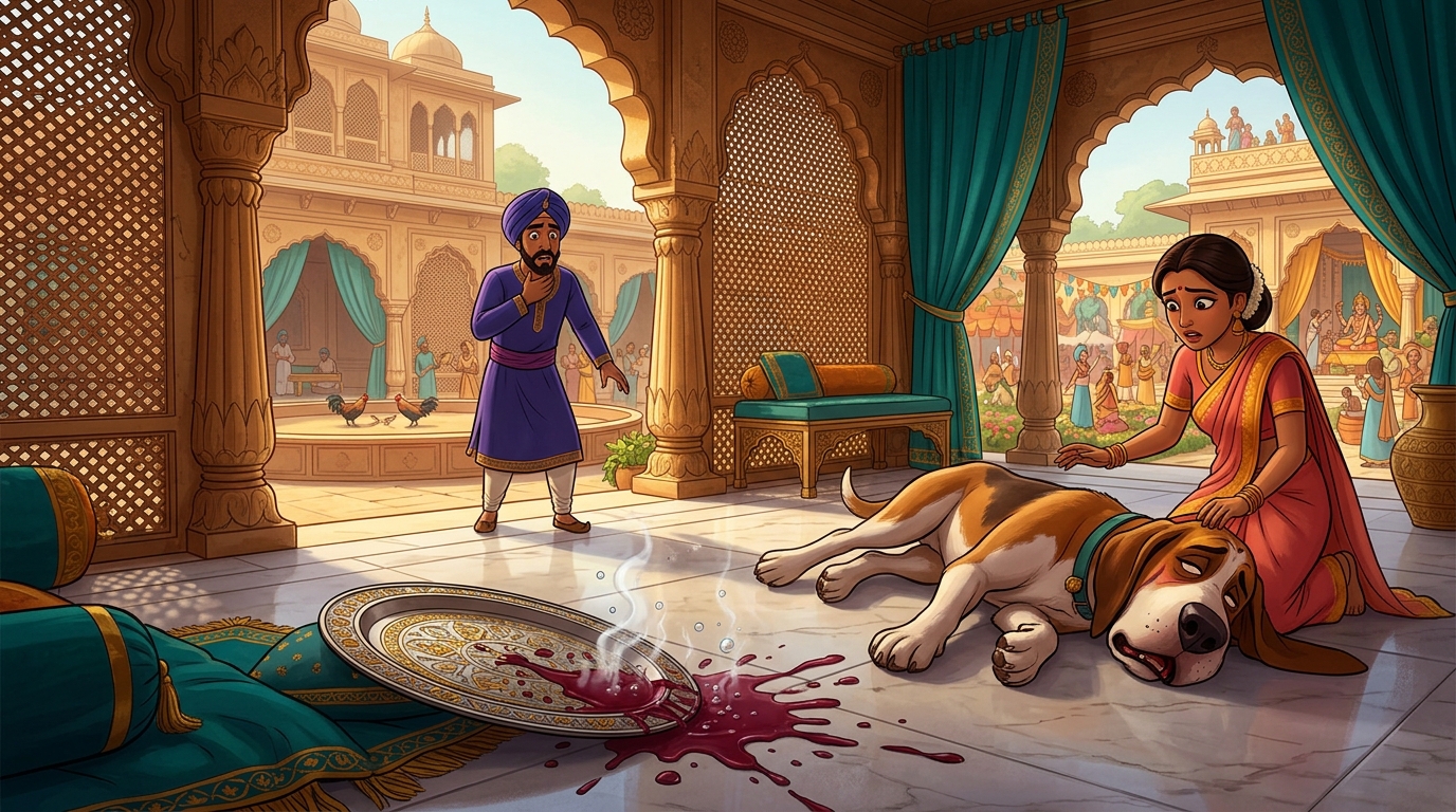 Forensic proof: Spilled wine fed to palace hound on meat, collapsing instantly revealing deadly venom
