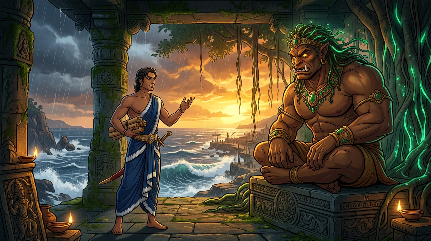 Fourth riddle: Mitragupta concludes with tale of Nitambavati showing triumph of love over sorcery