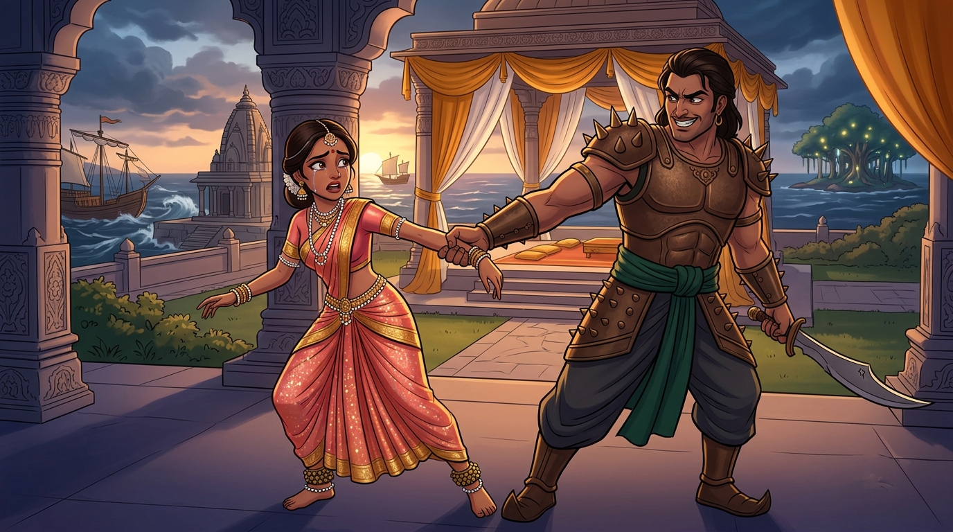 Inside royal palace garden of Damalipta: Grieving Princess Kandukavati dragged toward forced wedding pavilion