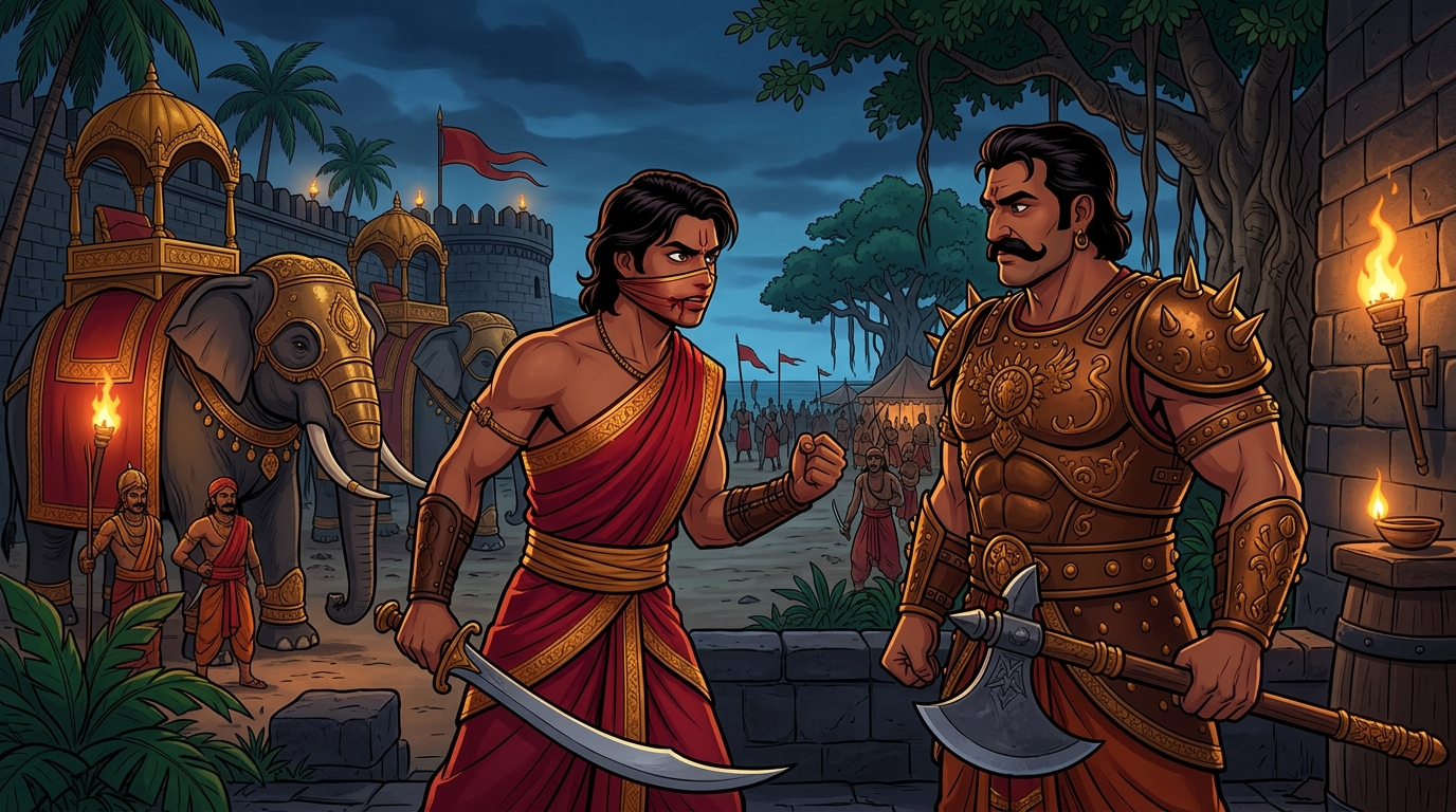 Mantragupta reveals treasonous plot in clear Niroshthya diction proving he saved King Kardana life