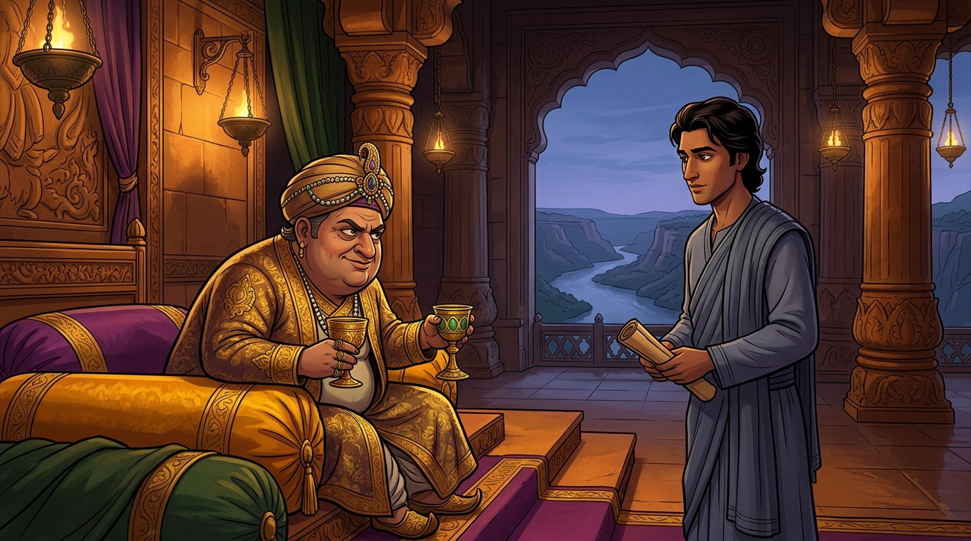 Impressed by Vishruta erudition Chandrapalita invites him into inner council unaware of his true identity