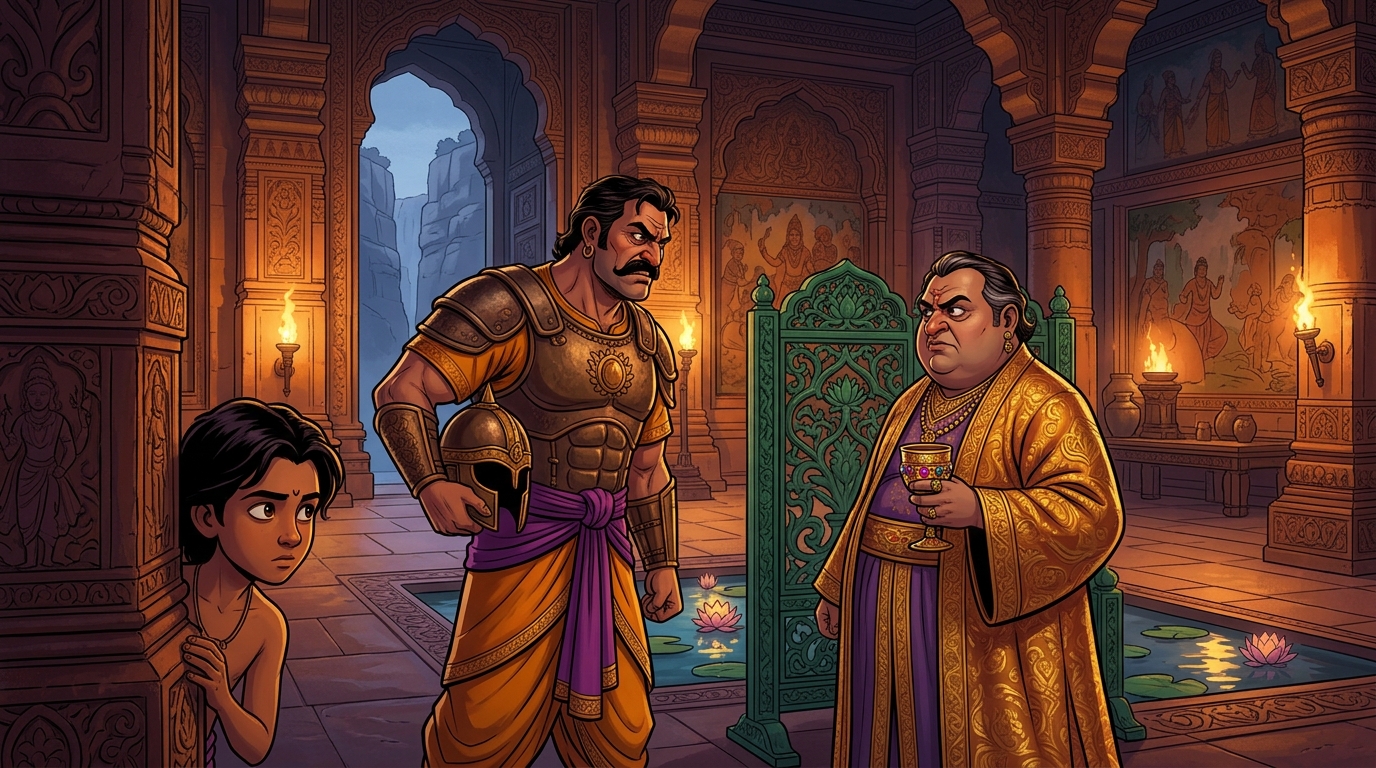 Vishruta observes the bitter simmering rivalry between corrupt regent Chandrapalita and warlord Vasantabhanu