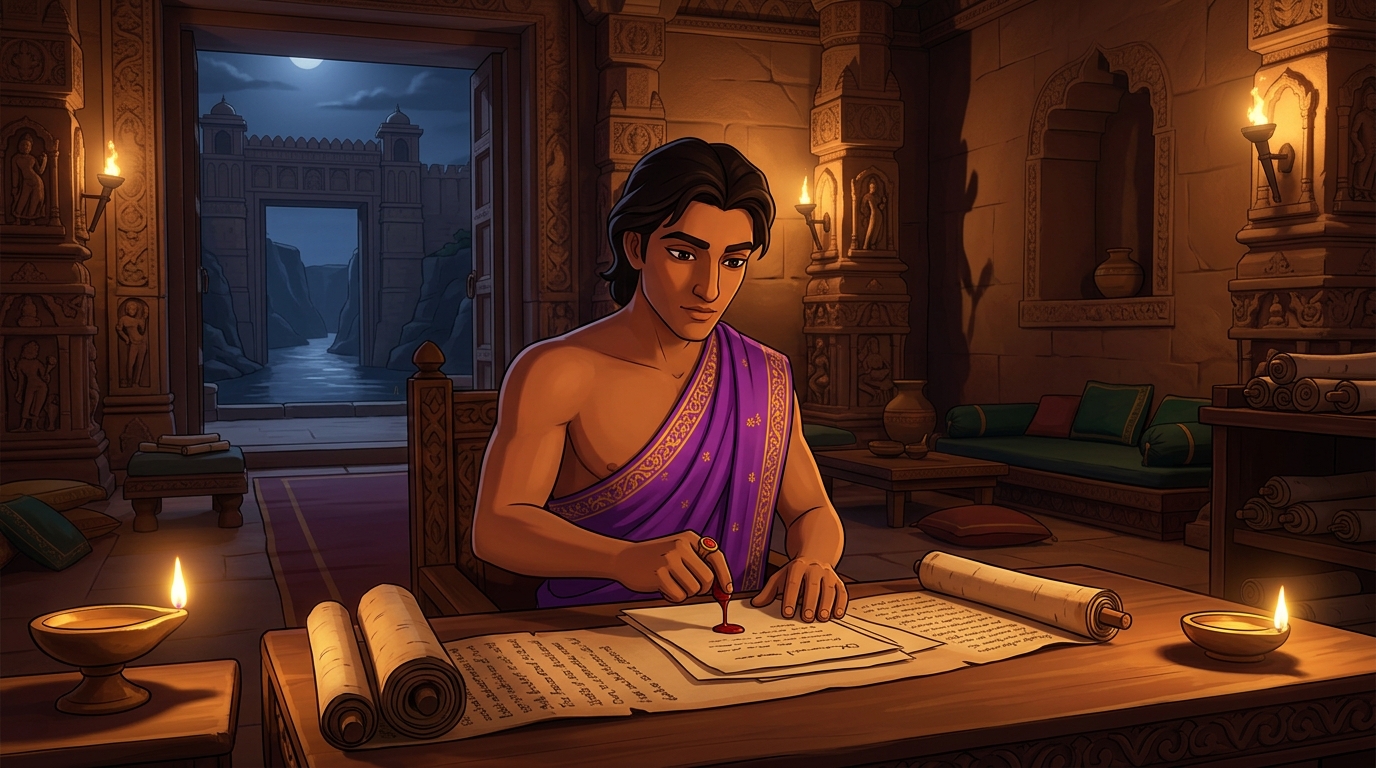 Masterclass in Bheda-Niti: Vishruta drafts encrypted letters with forged seals hinting assassination