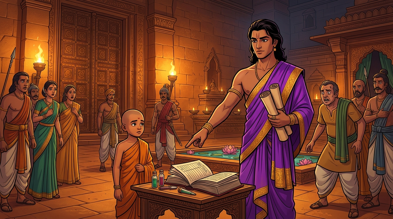 Forensic exposure: Vishruta presents seized venom vials and forged ledgers exposing Chandrapalita as poisoner