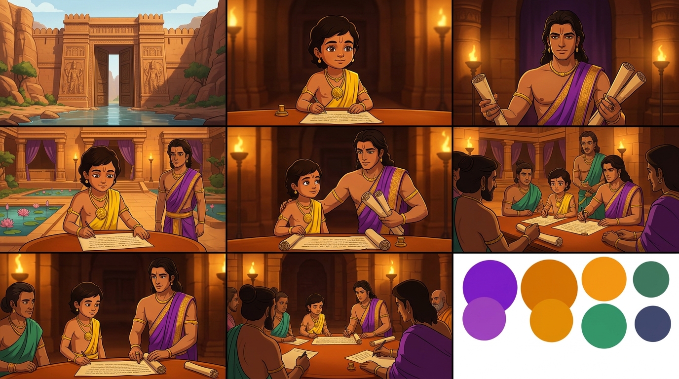 The child-king and council sign imperial military charter pledging thirty thousand elite troops to Magadha