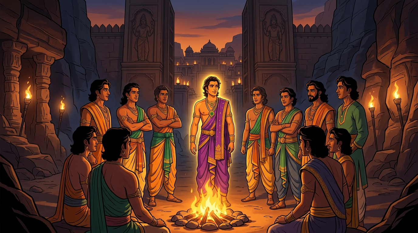 Crown Prince Rajavahana stands tall before his nine companion princes declaring unity of Bharat