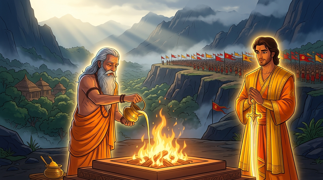 Grand Vedic Mahayajna: Maharishi Vamadeva pours sacred oblations chanting Rigvedic hymns