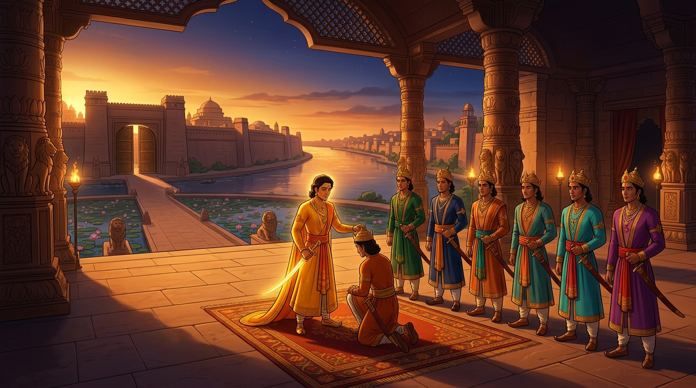 Imperial Viceroy Ceremony: Emperor Rajavahana consecrates nine companion princes as sovereign viceroys