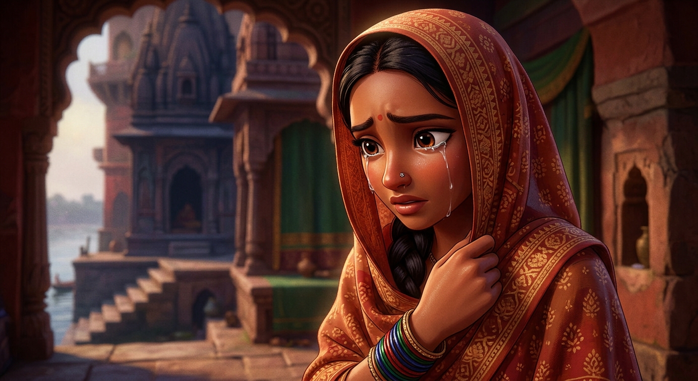 Young Neema weeping bitterly, standing firm in fierce motherly love