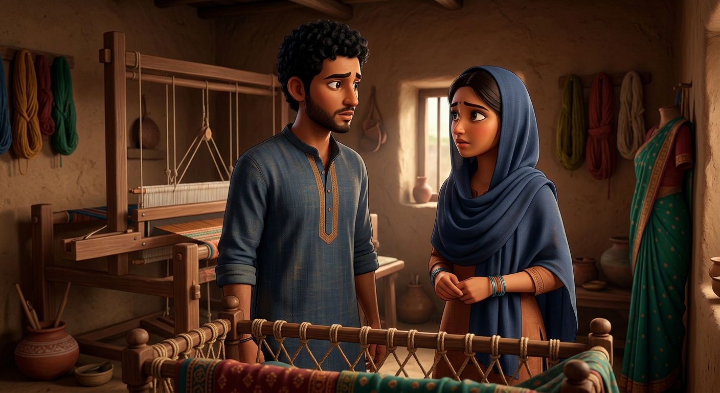 Young Neeru watching his wife and the fasting infant with deep concern