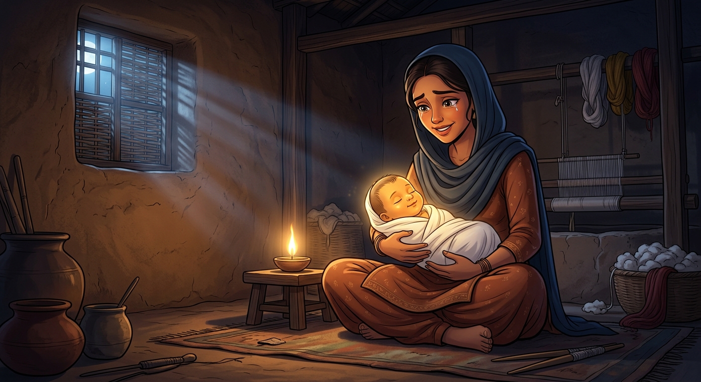 Moonlight streaming into the cottage as Neeru paces in distress and Neema weeps