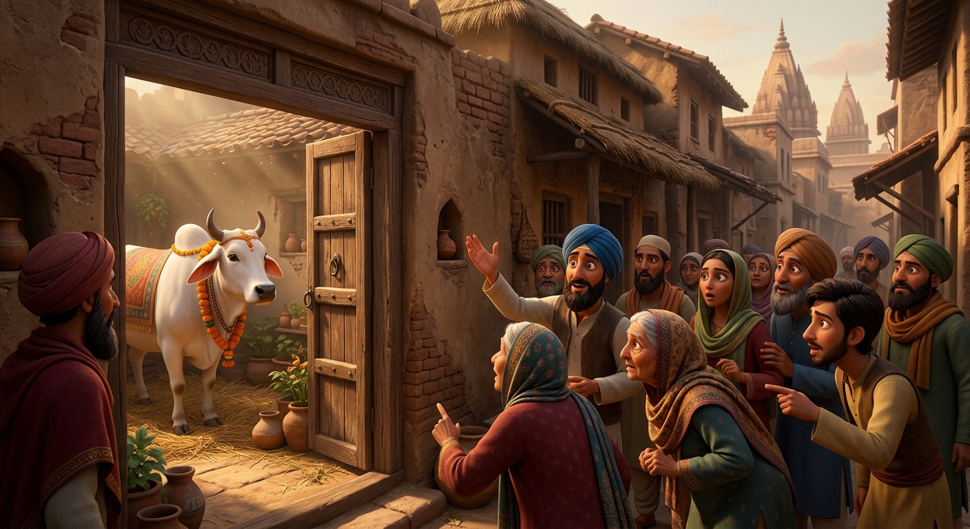 Weaver neighbors and elders whispering in awe in the courtyard