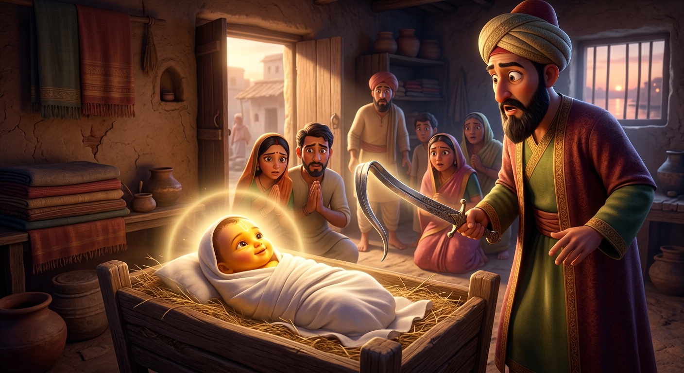 The sharp iron blade instantly bending and melting like soft warm wax before baby Kabir