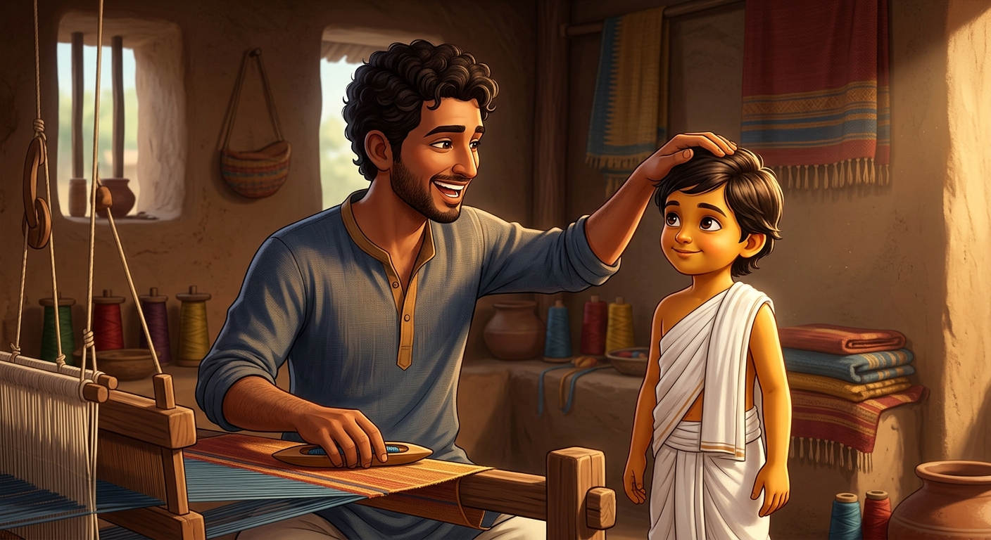 Neeru pausing the shuttle to affectionately stroke young Kabir's hair