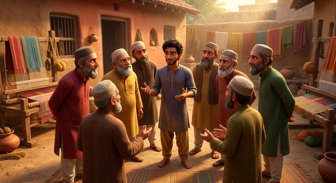 Community elders arguing in Neeru's cottage demanding ritual circumcision
