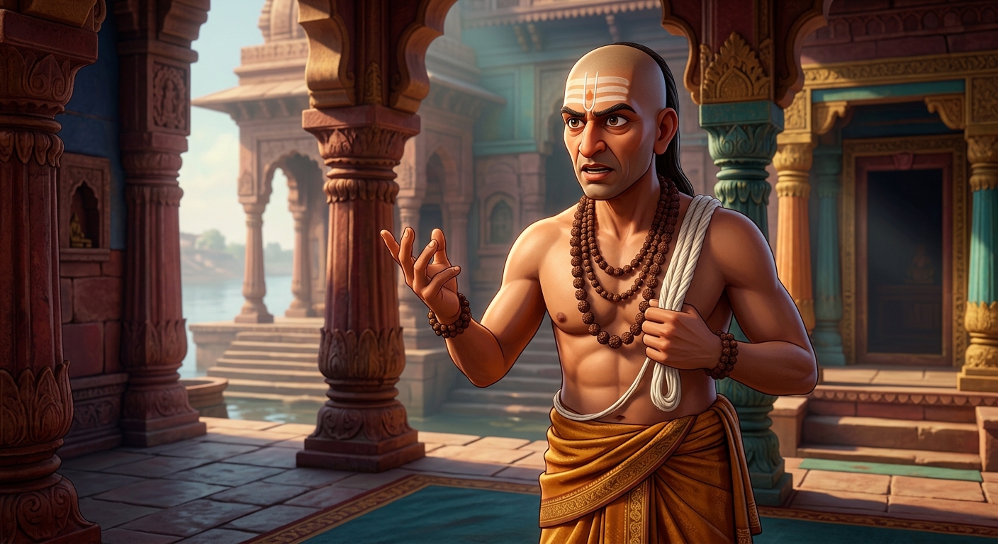 Chief Pandit Pitambar holding his sacred cotton Janeu lecturing disciples on caste purity
