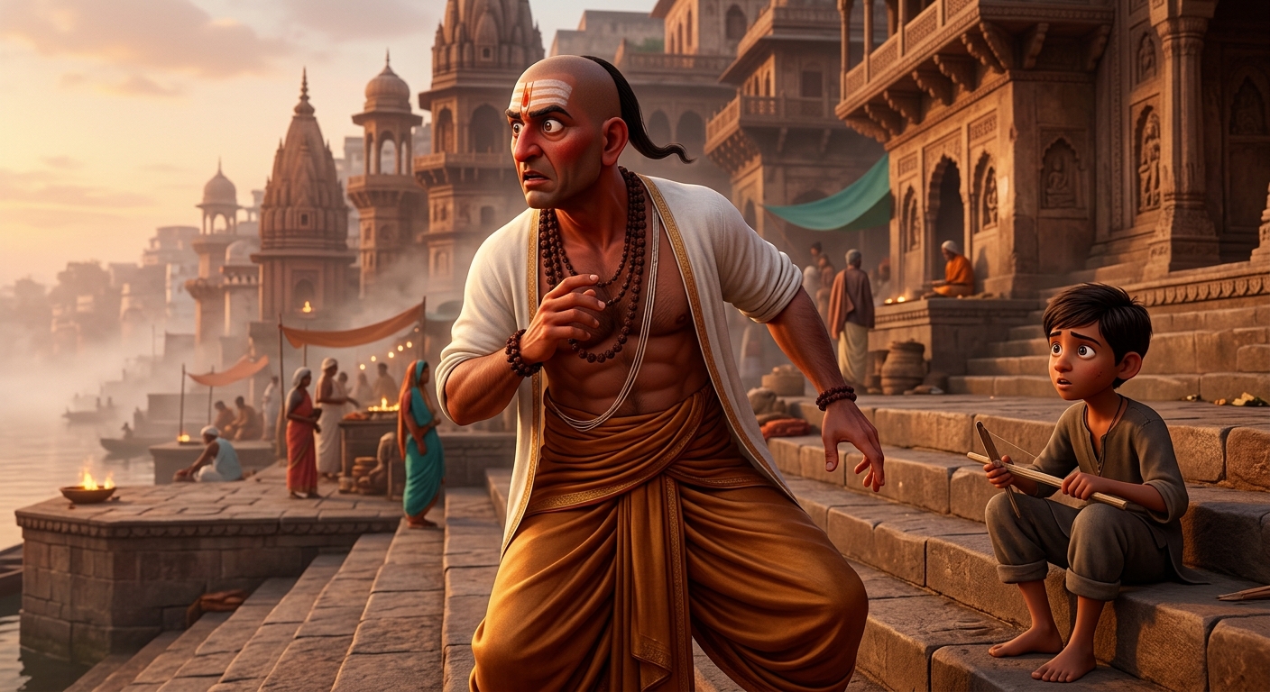 Chief Pandit turning sharply spotting the humble weaver boy, reddening with anger