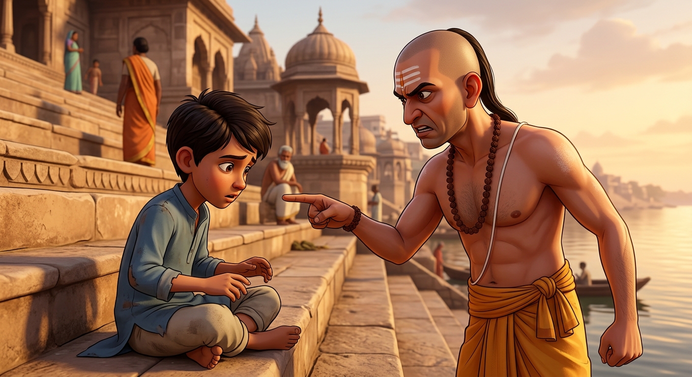 Chief Pandit pointing a furious finger at 10yo Kabir