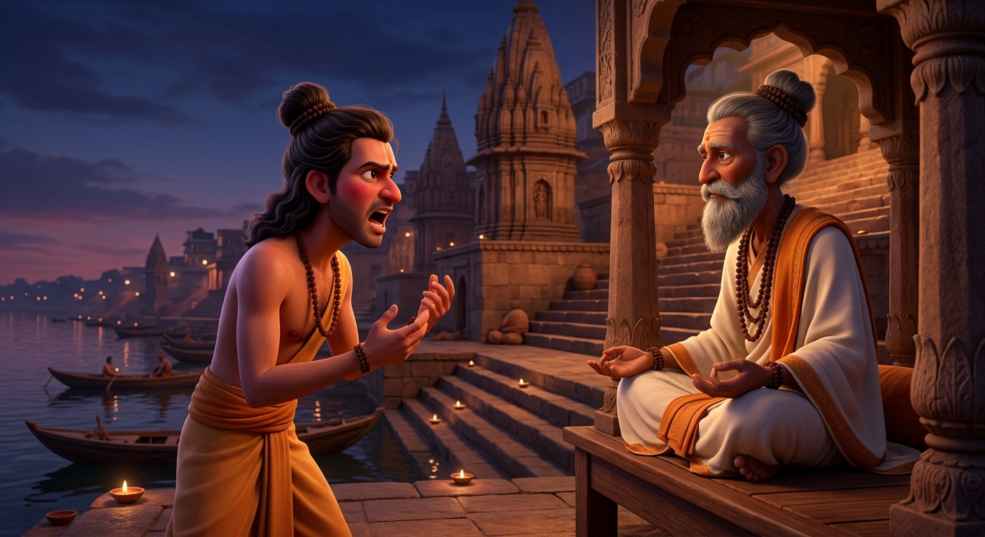 An angry disciple shouting before Swami Ramanand