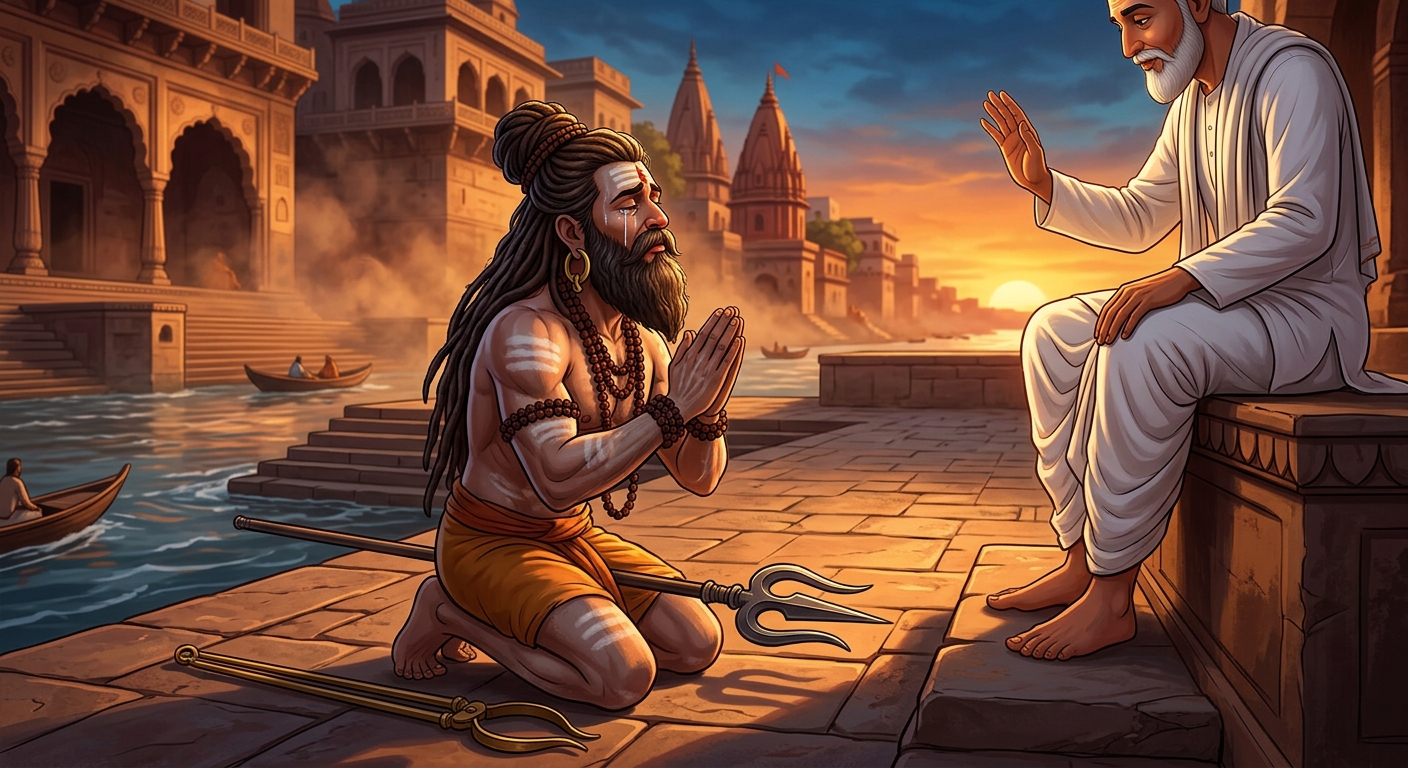 Gorakhnath weeping with hands folded begging for true Naam Diksha