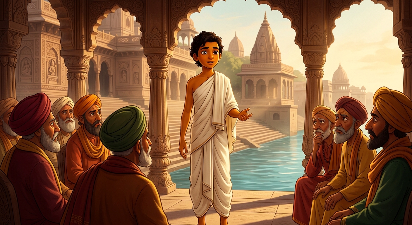 Kabir confronting the feasting clerics on true compassion