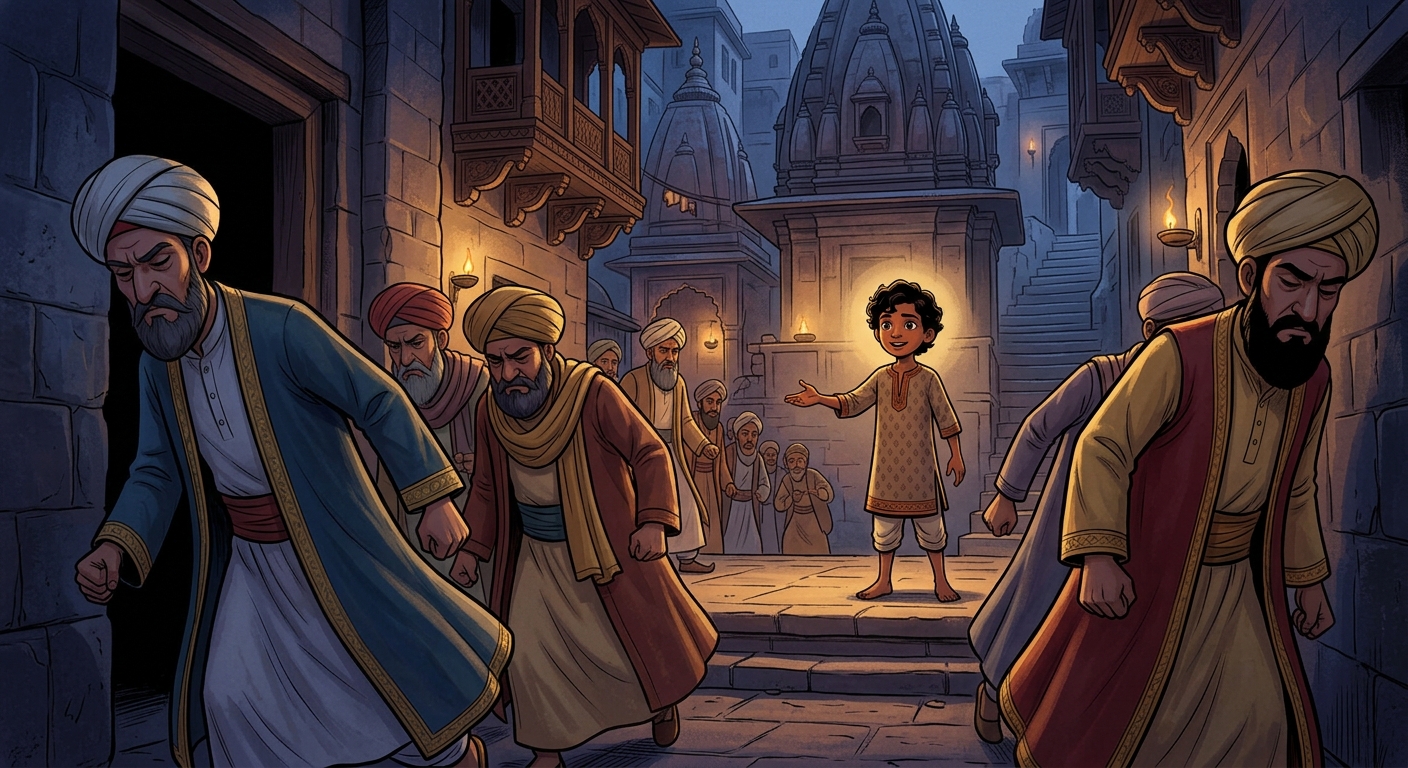 The orthodox Qazis storming away into the dark alley humiliated